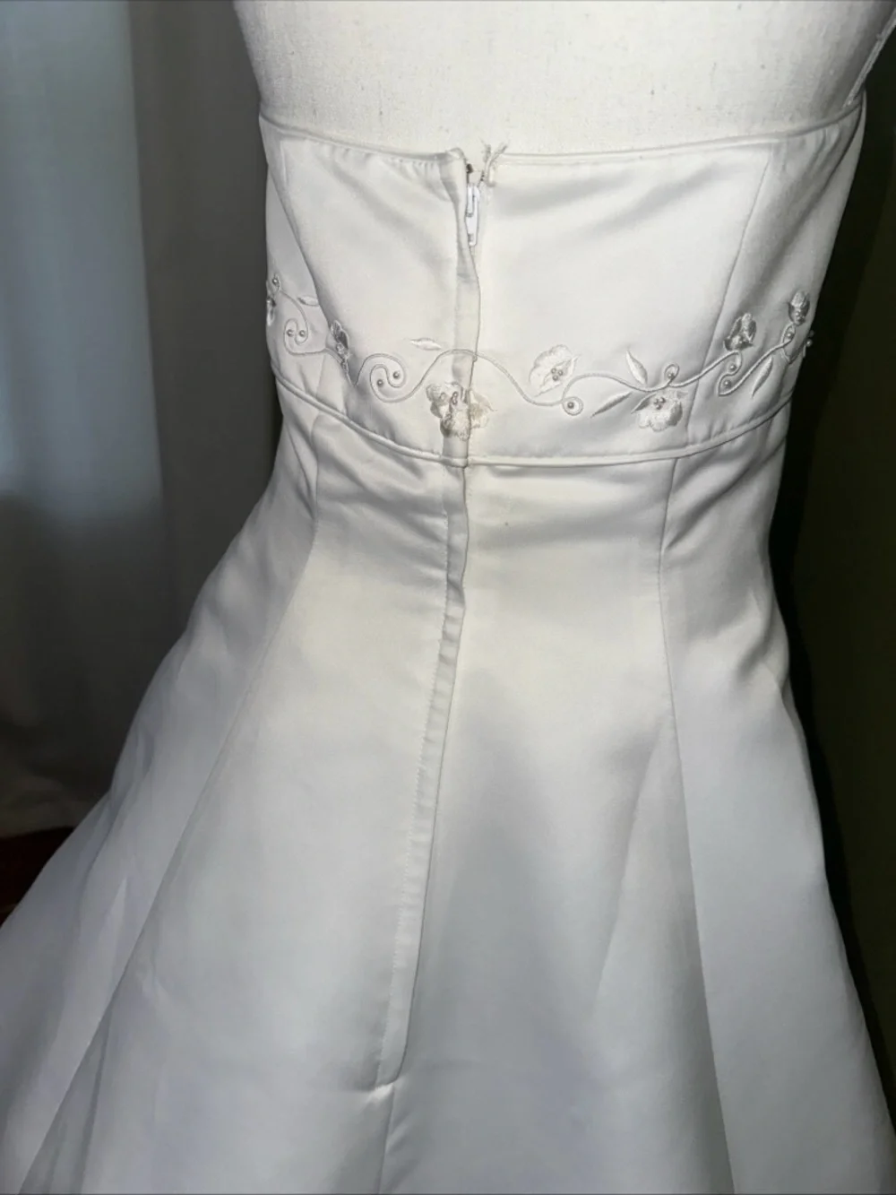 David's Bridal Strapless White A-Line Satin Wedding Dress - Picture 5 of 9